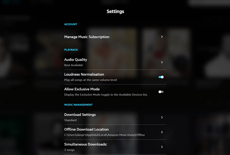 Change Amazon Music Bitrate