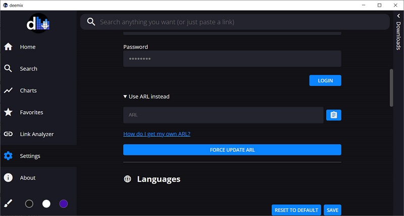 Enter ARL in deemix-gui