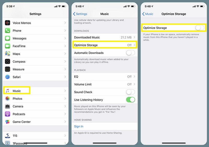 Disable Optimize Storage