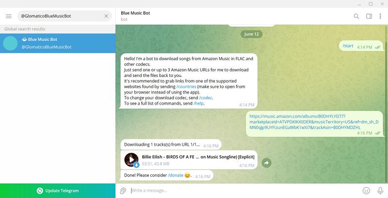Telegram GlomaticoBlueMusicBot
