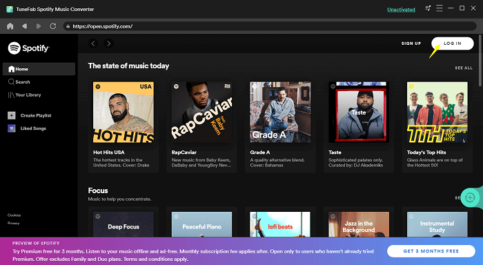 Log in to Spotify on TuneFab