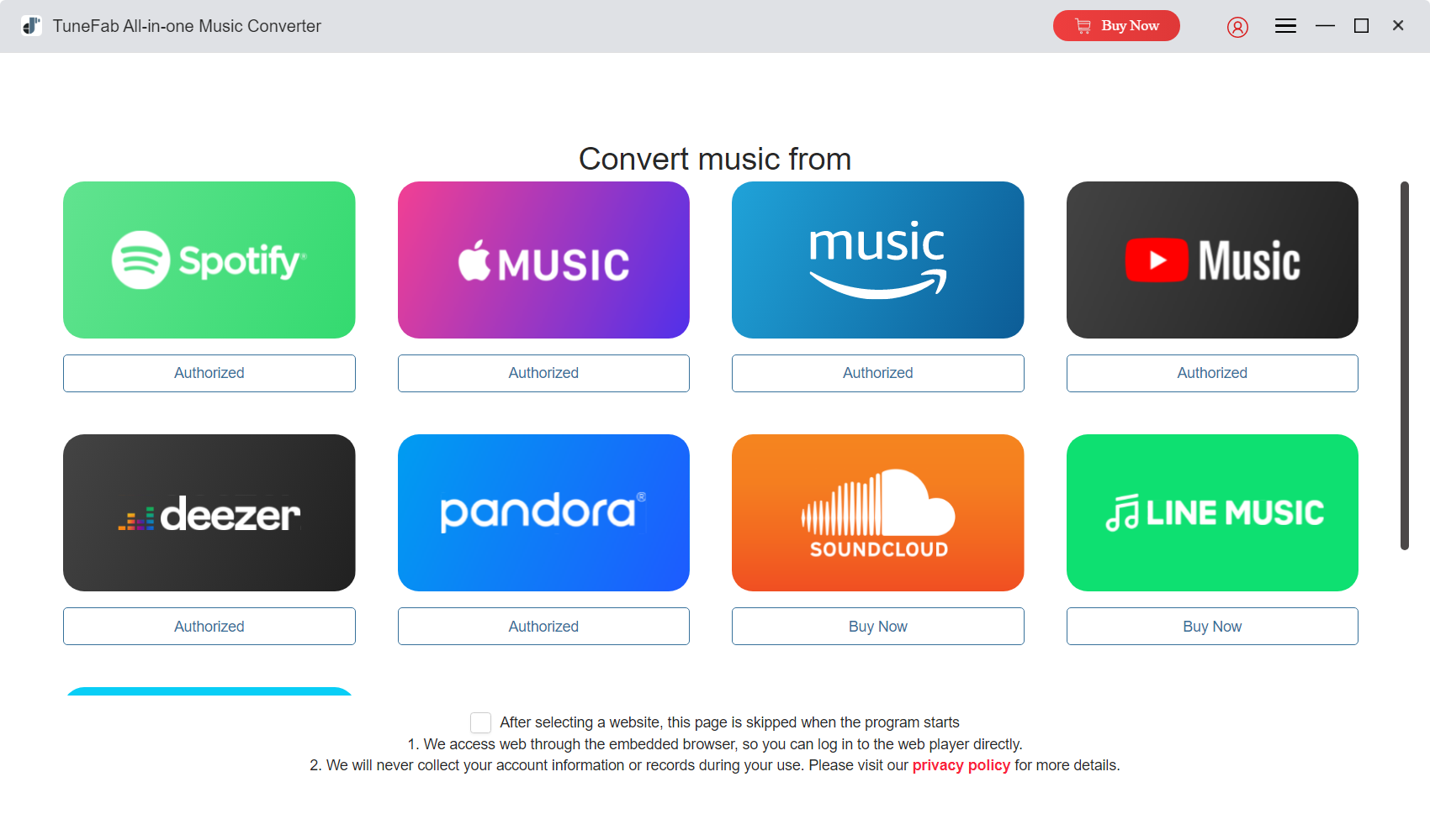 Select A Music Service from the Main Interface