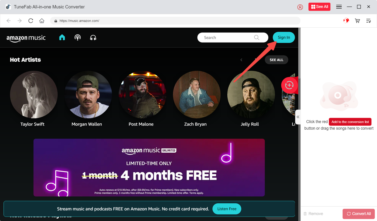 Log in to Amazon Music on AIO Converter