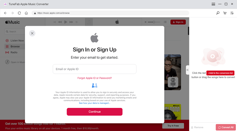 Log in New TuneFab Apple Music Converter 4.0.0