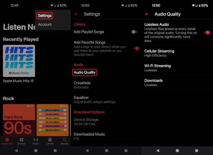 Turn Off Lossless Audio on Android