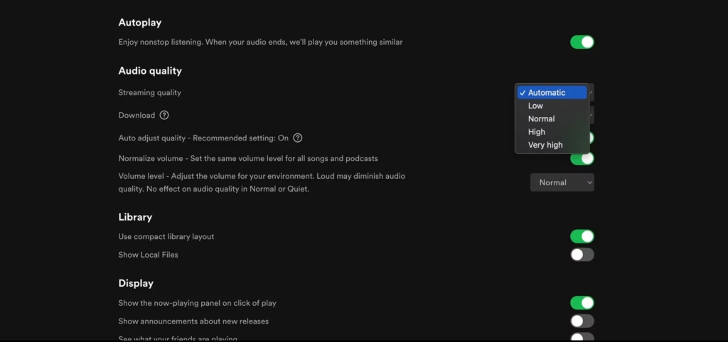 Choose Very High Spotify Streaming Quality on Desktop Spotify