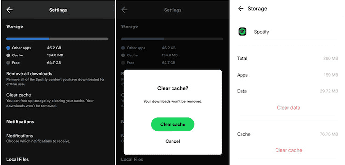 Clear Spotify Cache on Android Settings