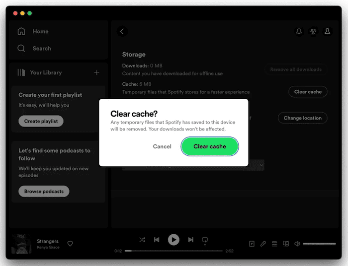 Clear Cache via Spotify Settings on Mac