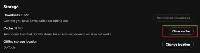 Clear Cache via Spotify Settings on Windows