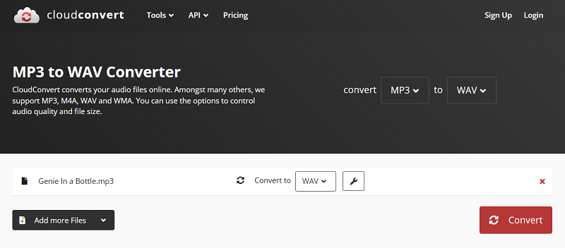 Converti MP3 Spotify in WAV tramite cloudconvert