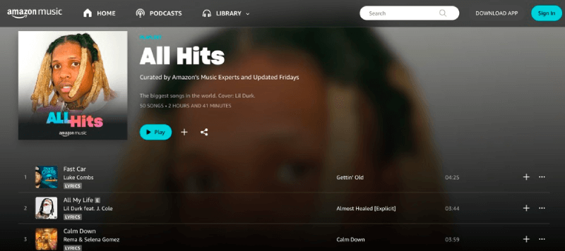 All Hits Playlist on Amazon Music