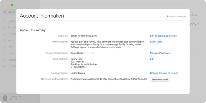 Mac App Store Account Information