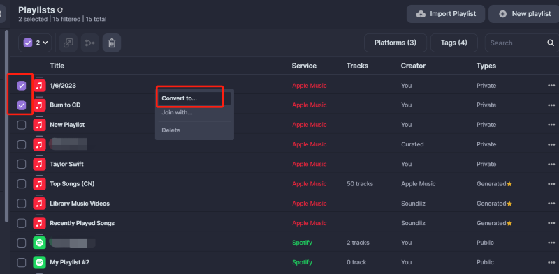 Choose Apple Music Playlists