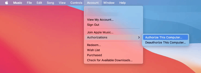 Choose Authorize This Computer in Apple Music