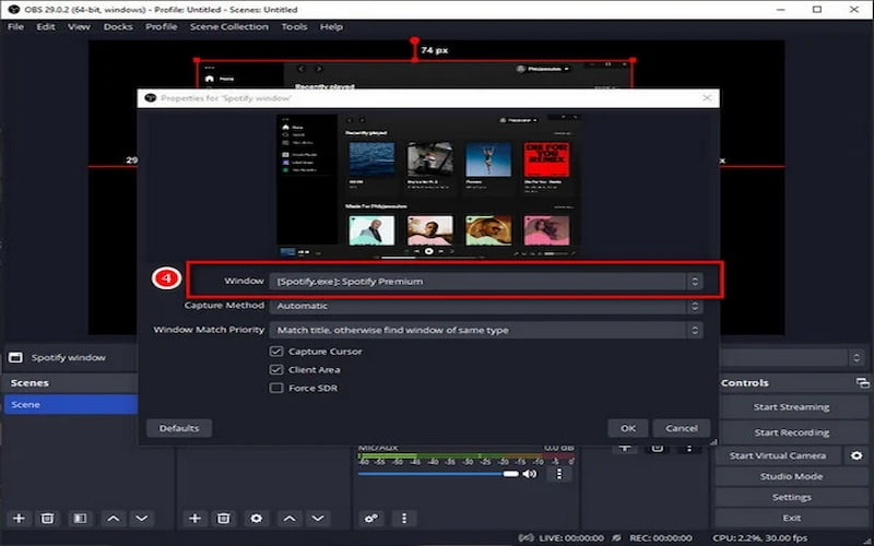 Choose Spotify in the Properties Settings