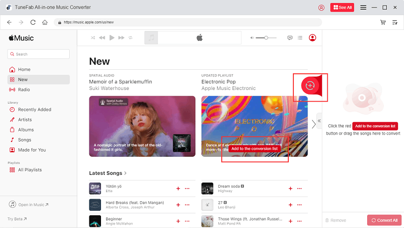 변환 목록에 노래 추가