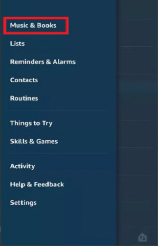 Select Music and Book on Alexa App