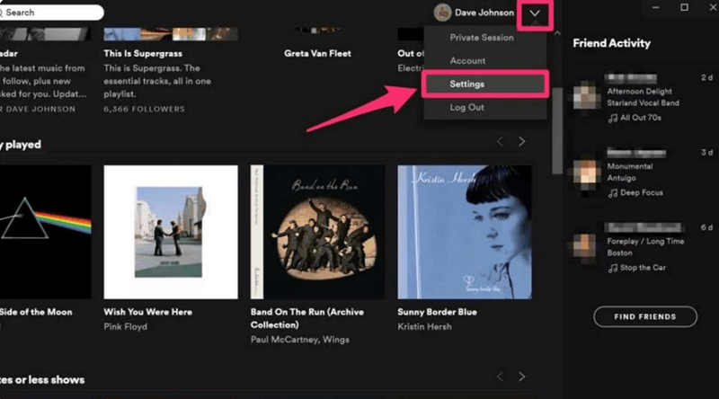Open Settings on Spotify Desktop App