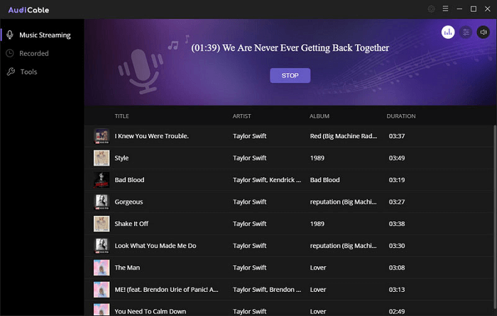 Comece a gravar reproduzindo as músicas.