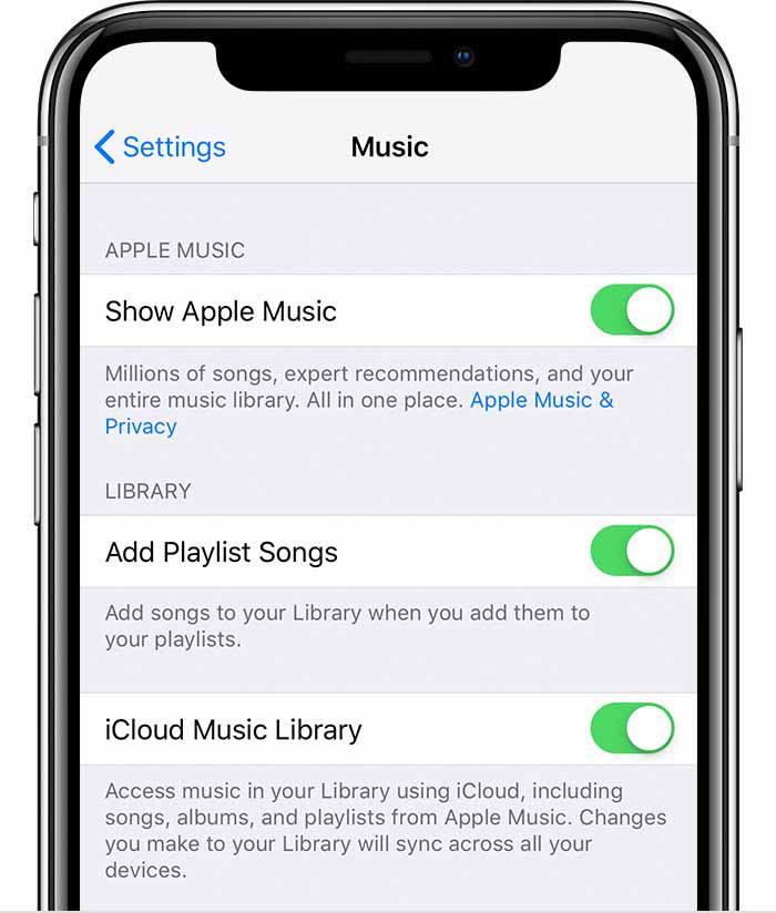Turn on iCloud Music Library