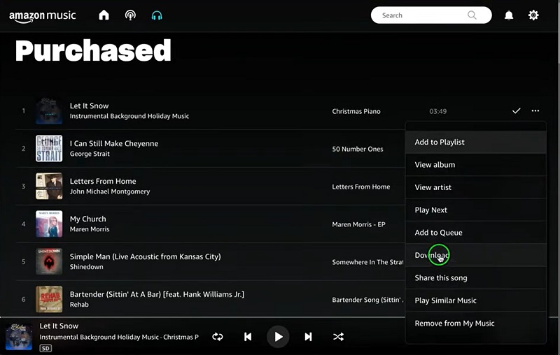 Download Purchased Music on Amazon Music Web Player