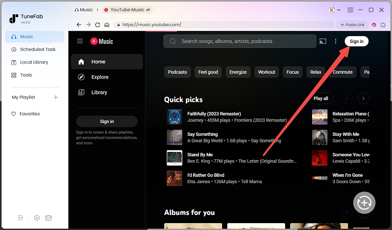Log in to YouTube Music