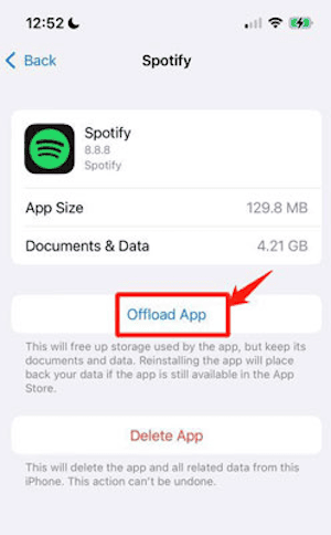 Offload Spotify App on iPhone