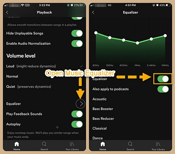 Open Spotify Equalizer on Mobile App