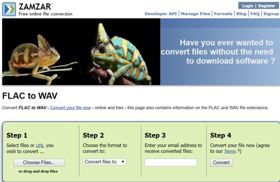 Zamzar Online FLAC to WAV Converter
