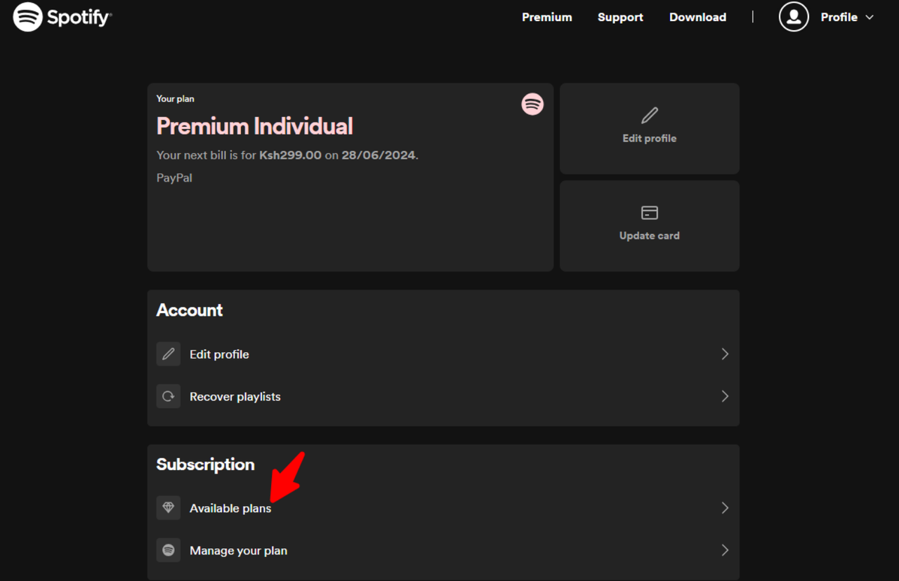 Select Available Plans on Spotify
