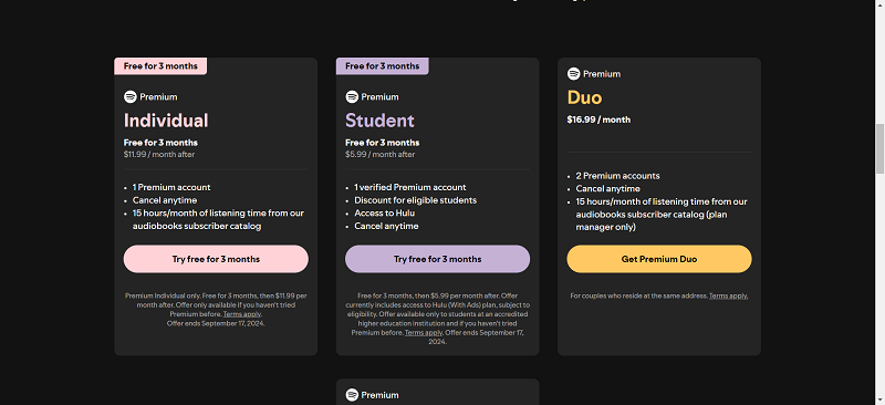 Planes de prueba gratuita de Spotify