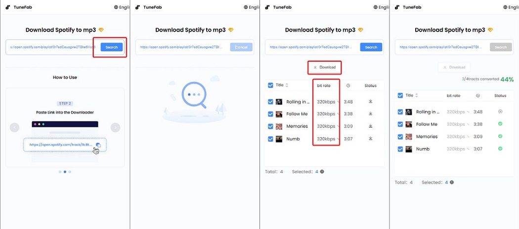 TuneFab Online Spotify Downloader scarica un brano