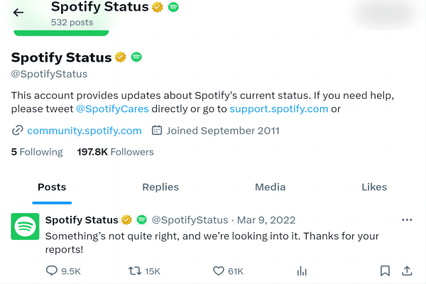Check Spotify Server Status on Twitter