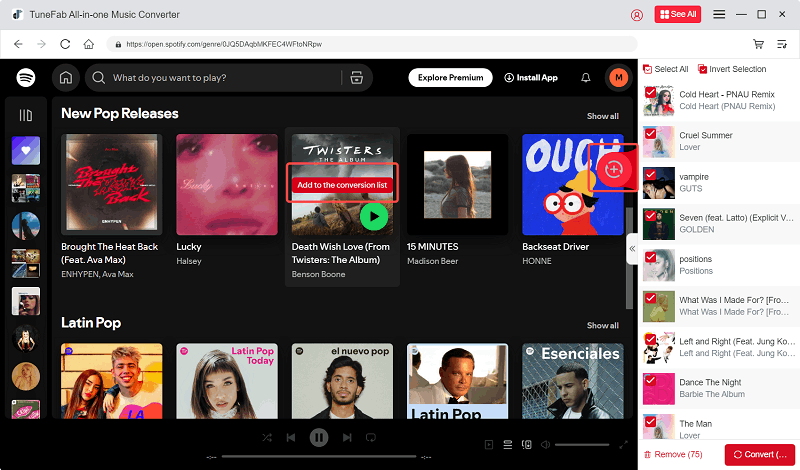 Aggiungi la playlist Spotify alla coda di conversione