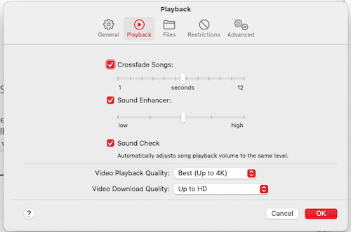 Adjust Crossfade Settings on Mac