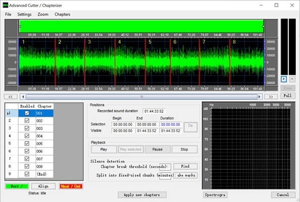 Regola il capitolo di output in inAudible