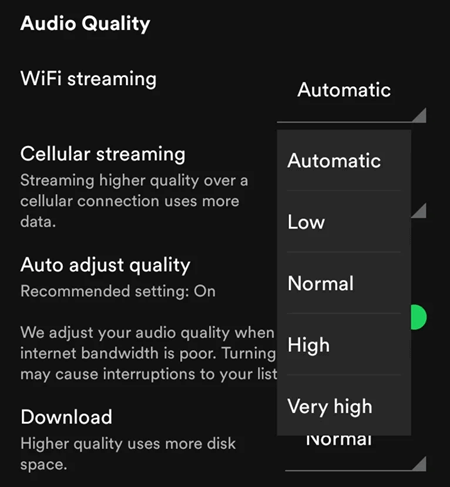 Check Spotify Streaming Settings