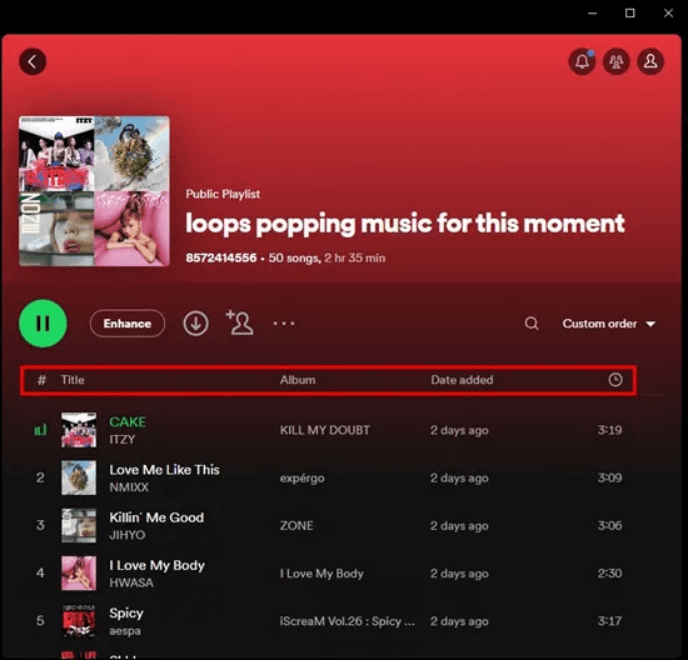 Change Song Order on Spotify On PC
