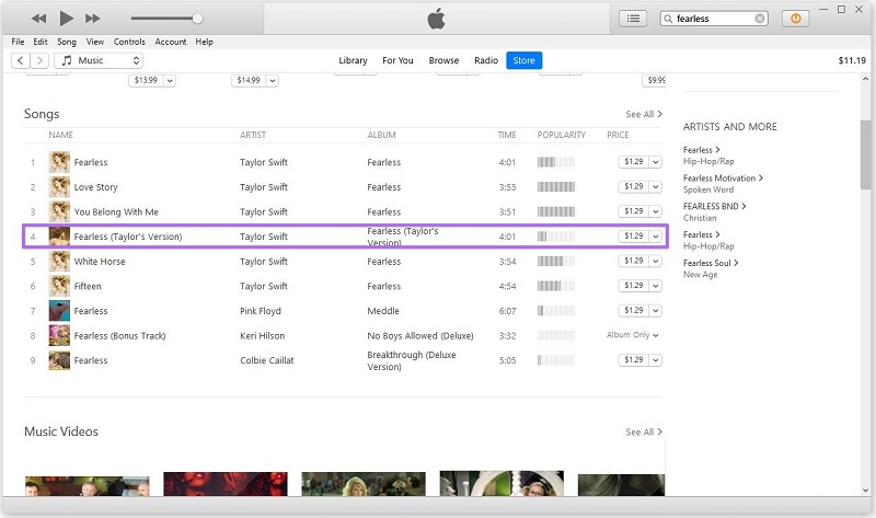 Buy Songs from iTunes