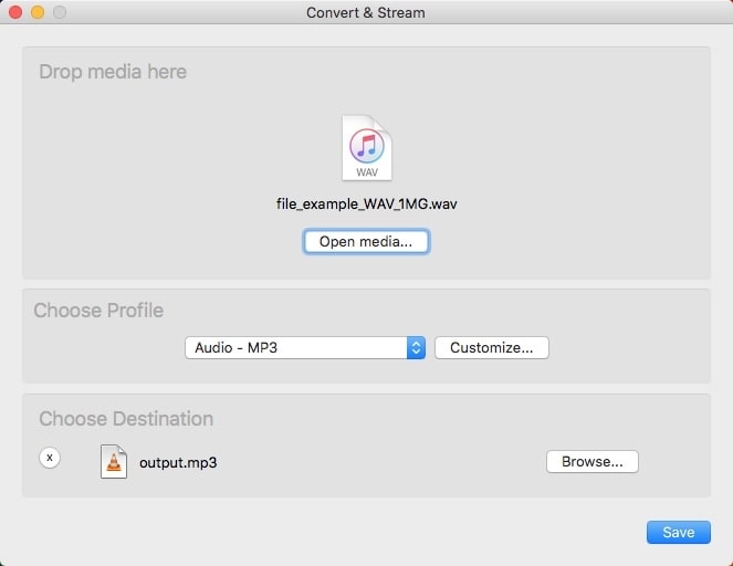 Convert WAV to MP3 with VLC