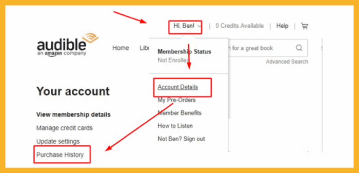 Check Purchase History on Audible