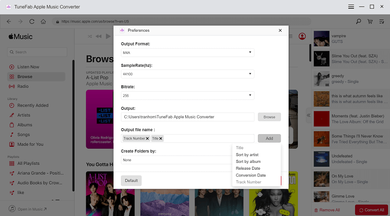 Impostazioni di TuneFab Apple Music Converter per l'archivio