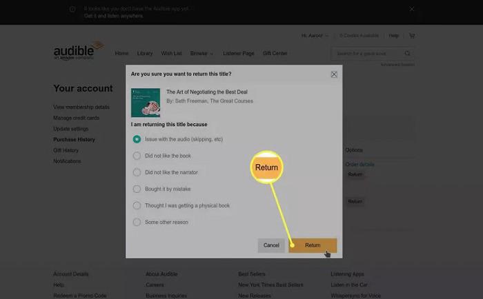 Return a Book on Audible