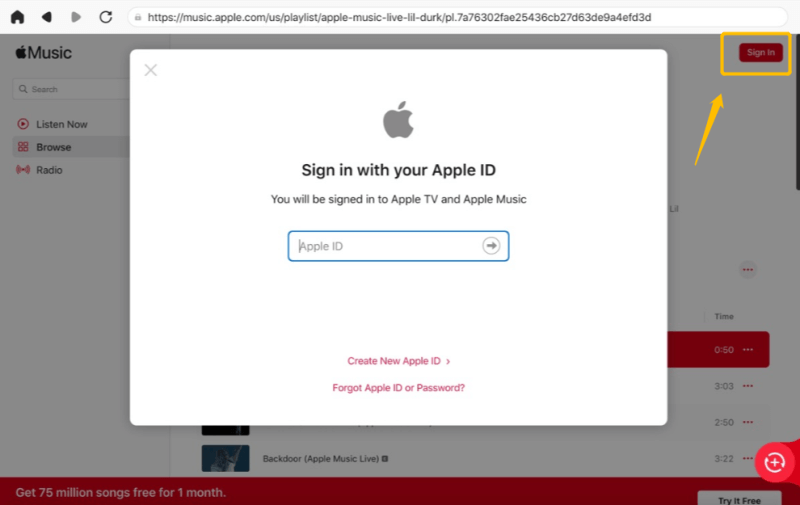 Log in to Apple Music Account