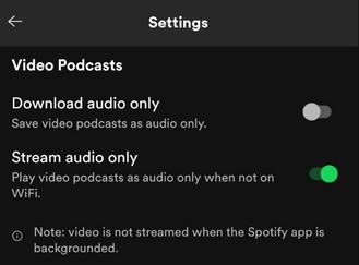 Enable Video Podcast Streaming in Spotify App Settings