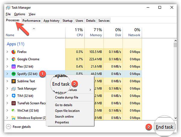 End Spotify on Windows Task Manager
