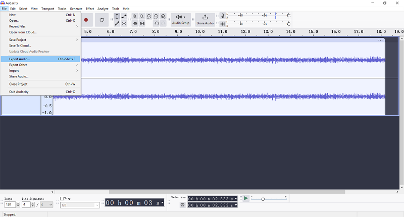 Export Recorded Song on Audacity