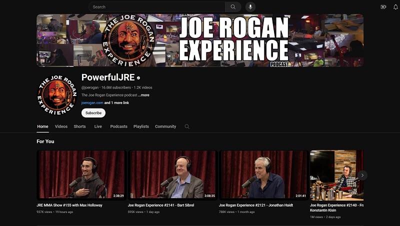 Watch Joe Rogan Podcast without Spotify on YouTube