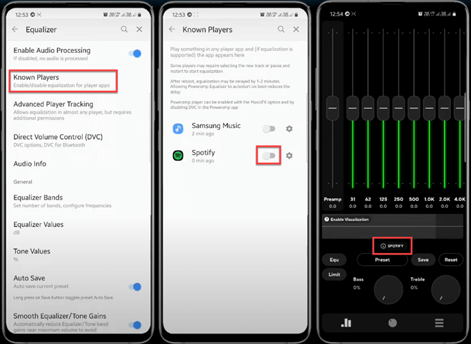 Collega l'equalizzatore Poweramp a Spotify