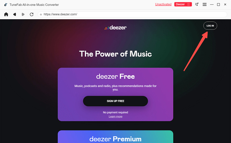 Enter Deezer Account on TubeFab